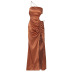 Drawstring Sling Halter Split Pleated Dress NSLJ104658