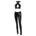 hollow halter PU leather tight two-piece set nihaostyles wholesale clothes NSLJ104662