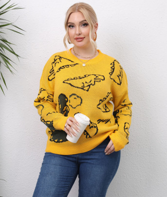 Plus Size Dinosaur Jacquard Loose Pullover Sweater Nihaostyles Wholesale Clothing NSOY104698