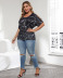 Plus Size Printed Round Neck Off-Shoulder T-Shirt NSOY104702
