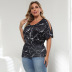 Plus Size Printed Round Neck Off-Shoulder T-Shirt NSOY104702