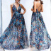V-neck print mesh suspender dress nihaostyles wholesale clothes NSYLY104755