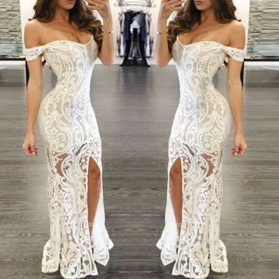Slim Lace Mesh See-through Split Prom Dress Nihaostyles Wholesale Clothes NSYLY104760