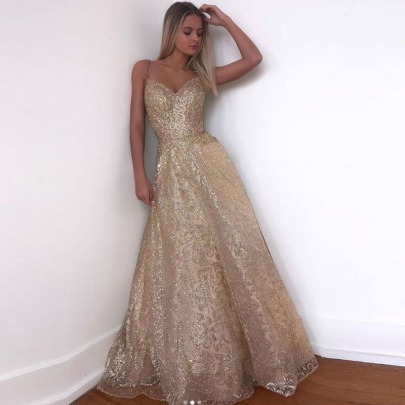 Deep V Sling Sequins Prom Dress Nihaostyles Wholesale Clothes NSYLY104762