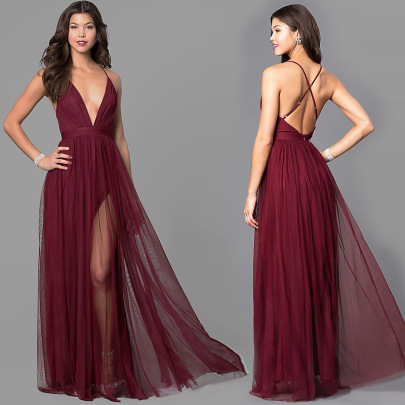 Chiffon V-neck Sleeveless Split Dress Nihaostyles Wholesale Clothes NSYLY104764