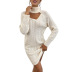Apricot Turtleneck Hollow Sweater Dress NSYYF104788