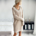 Black Lace Trim V-Neck Khaki Knitted Sweater Dress NSYYF104794