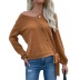 Brown V-Neck Button Decorated Knitted Sweater NSYYF104796