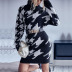 Houndstooth Jacquard Turtleneck Knitted Sweater Dress NSYYF104798