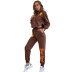 Brown Long-Sleeved Hooded Printed Sweatshirt Set NSDMB104806