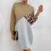 Contrast Color Stitching Leopard Round Neck T-Shirt Dress NSDMB104823
