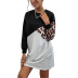 Contrast Color Stitching Leopard Round Neck T-Shirt Dress NSDMB104823