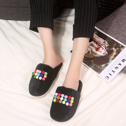 Simple Hair Ball Cotton Thick Warm Slippers Nihaostyles Wholesale Clothes NSKJX104849