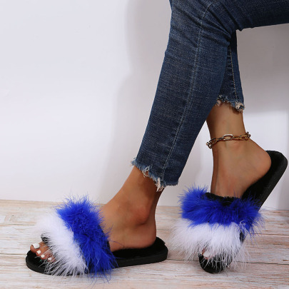 Turkey Feather Warm Flat-heeled Color Matching Slipper Nihaostyles Wholesale Clothes NSKJX104854