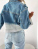 Pocket Long Sleeve Short Washed Denim Jacke NSHM104860