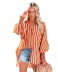 Striped Lapel Long Sleeve Pocket Loose Shirt NSHM104863