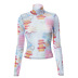 Round Half High Neck Pullover Long Sleeve Printed T-Shirt NSSWF104878