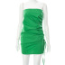 Solid Color Pleated Wrap Chest Drawstring Split Dress NSHLJ104886