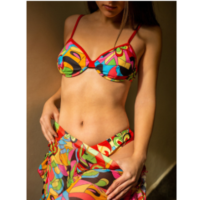 Printed Lace Up Bikini Lotus Leaf High Waist Trousers Three-piece Swimwear Nihaostyles Clothing Wholesale NSFPP104731