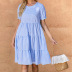Blue Plaid Short-Sleeved Layered Dress NSGYX104930