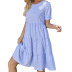 Blue Plaid Short-Sleeved Layered Dress NSGYX104930