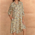 Long-Sleeved Lapel Floral Dress NSGYX104932