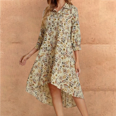 Long-sleeved Lapel Floral Dress Nihaostyles Wholesale Clothing NSGYX104932
