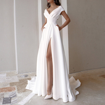 White V-neck Sleeveless Mopping Prom Dress Nihaostyles Wholesale Clothing NSKXN104989