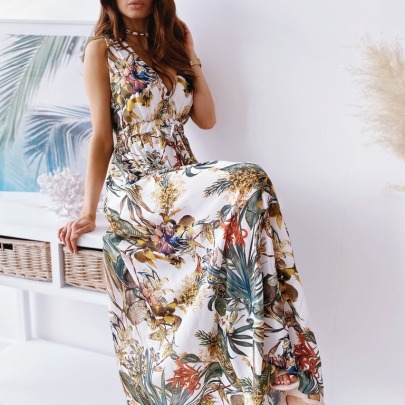 Sleeveless Printing Backless Lace-up Dress Nihaostyles Wholesale Clothing NSKXN105009