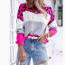 Color-Blocking Leopard Print Round Neck Casual Sweater NSPZN105081