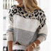 Color-Blocking Leopard Print Round Neck Casual Sweater NSPZN105081