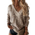 V-Neck Leopard Print Casual Sweater NSPZN105086