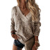 V-Neck Leopard Print Casual Sweater NSPZN105086