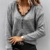 Loose Short Zipper Lace V-Neck Sweater NSPZN105098