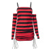 Striped Print Suspender Finger Sleeves Lace-Up Dress NSSWF105125