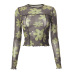 round neck print long sleeve see-through t-shirt nihaostyles wholesale clothes NSSWF105127