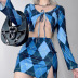 Printed Round Neck Long-Sleeved Cardigan Lace-Up High Waist Bag Hip Skirt Set NSSWF105135