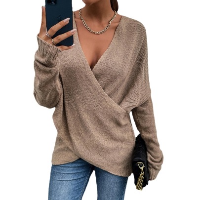 Solid Color Cross Loose Pullover Sweater NSPZN105150