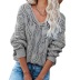 Solid Color Hollow V-Neck Knitted Long-Sleeved Pullover Sweater NSPZN105151
