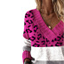Leopard Print Color-Blocking V-Neck Loose Pullover Sweater NSPZN105155