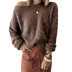 Solid Color Loose Diagonal Collar Long-Sleeved Pullover Sweater NSPZN105162