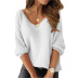 Solid Color Long-Sleeved V-Neck Sweater NSPZN105165