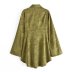 Olive Green Satin Jacquard Lace-Up Trumpet Sleeve Dress NSXFL105254