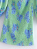 Vestido hueco floral decorado con lazo y cuello en V con mangas farol verde NSXFL105263