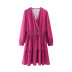 Pink Long-Sleeved Double-Layer Stretch Dress NSXFL105281