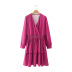 Pink Long-Sleeved Double-Layer Stretch Dress NSXFL105281