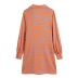 Orange Zebra Print Long-Sleeved Lace-Up Shirt Dress NSXFL105286