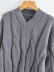 Gray Long-Sleeved V-Neck Loose Twist Knitted Sweater NSXFL105321