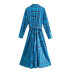 Blue Bottom Black Stripe Print Lace-Up Dress NSXFL105322