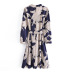 Lantern Sleeved Print Lace-Up Long Dress NSXFL105323
